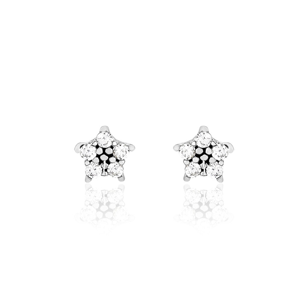 Boucles D'oreilles Puces Elais Etoile Or Blanc Oxyde De Zirconium - Clous d'oreilles Femme | Histoire d’Or
