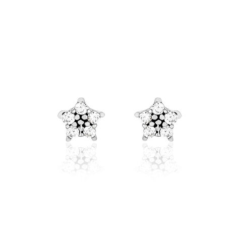 Boucles D'oreilles Puces Elais Etoile Or Blanc Oxyde De Zirconium - Clous d'oreilles Femme | Histoire d’Or
