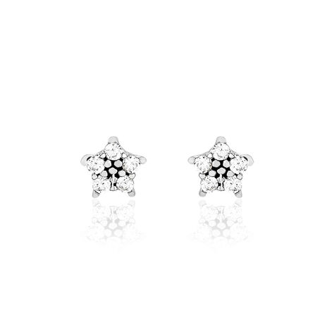 Boucles D'oreilles Puces Elais Etoile Or Blanc Oxyde De Zirconium - Clous d'oreilles Femme | Histoire d’Or