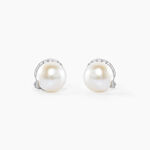 Boucles D'oreilles Puces Lucinda Or Blanc Perle De Culture Et Oxyde - Clous d'oreilles Femme | Histoire d&rsquo;Or
