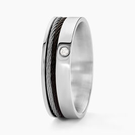 Bague Madine Acier Blanc Diamant - Bagues avec pierre Homme | Histoire d’Or