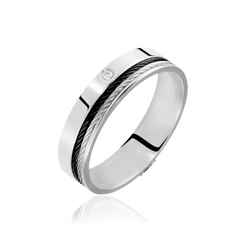 Bague Madine Acier Blanc Diamant - Bagues avec pierre Homme | Histoire d’Or