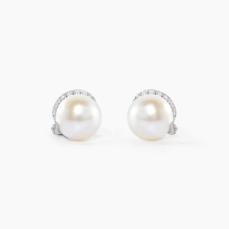Boucles D'oreilles Puces Lucinda Or Blanc Perle De Culture Et Oxyde - Clous d'oreilles Femme | Histoire d&rsquo;Or