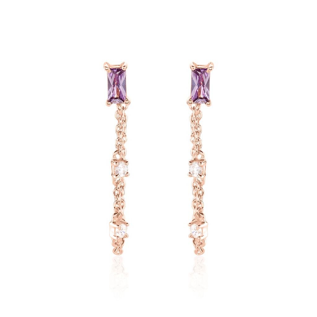 Boucles D'oreilles Pendantes Purple Mood Argent Rose Oxydes - Boucles d'oreilles fantaisie Femme | Histoire d’Or