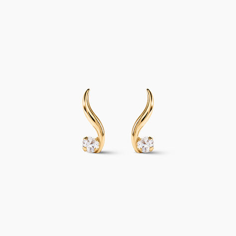 Boucles D'oreilles Puces Beryl Virgule Or Jaune Oxyde De Zirconium - Clous d'oreilles Femme | Histoire d&rsquo;Or