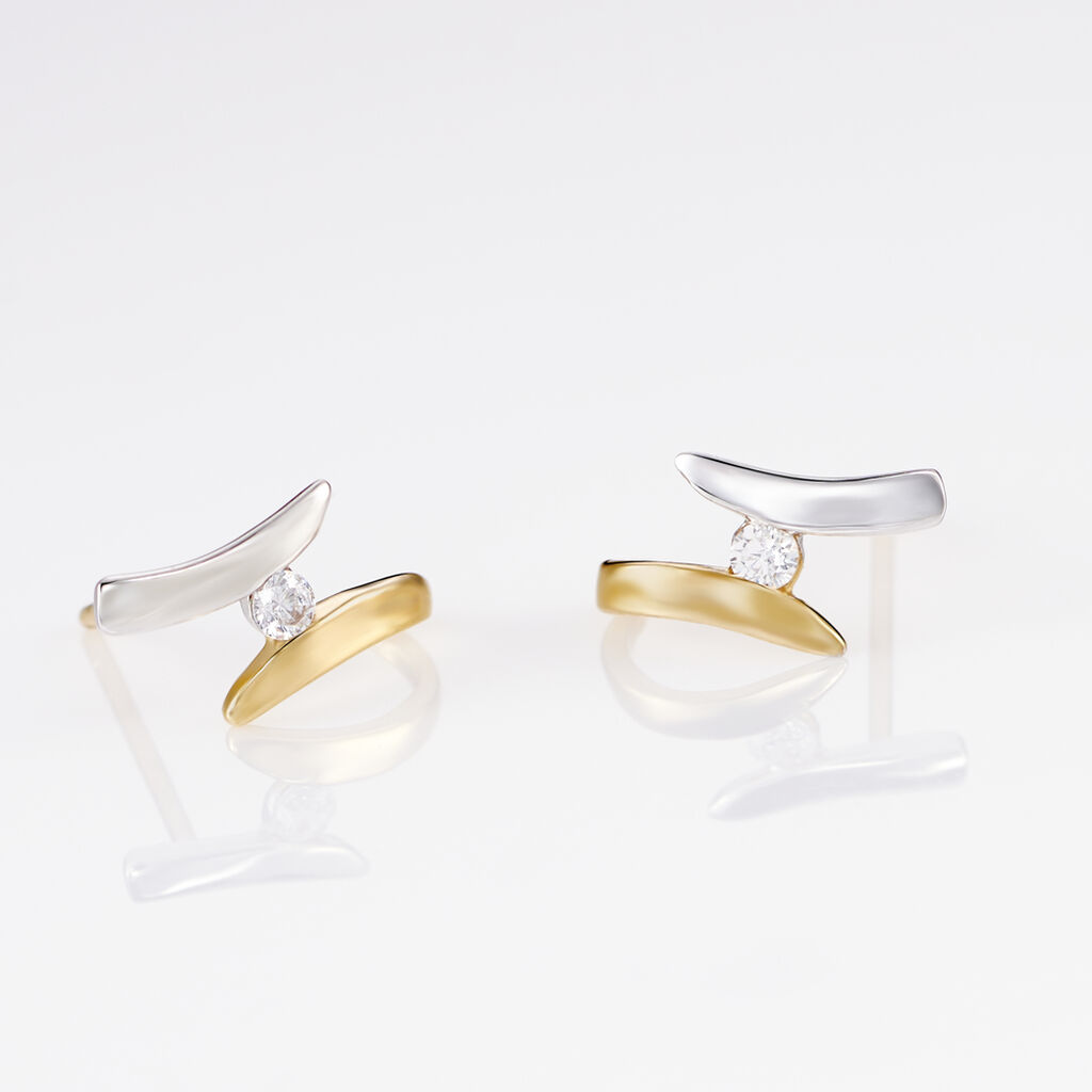 Boucles D'oreilles Pendantes Ascagne Or Bicolore Oxyde De Zirconium - Boucles d'oreilles pendantes Femme | Histoire d’Or