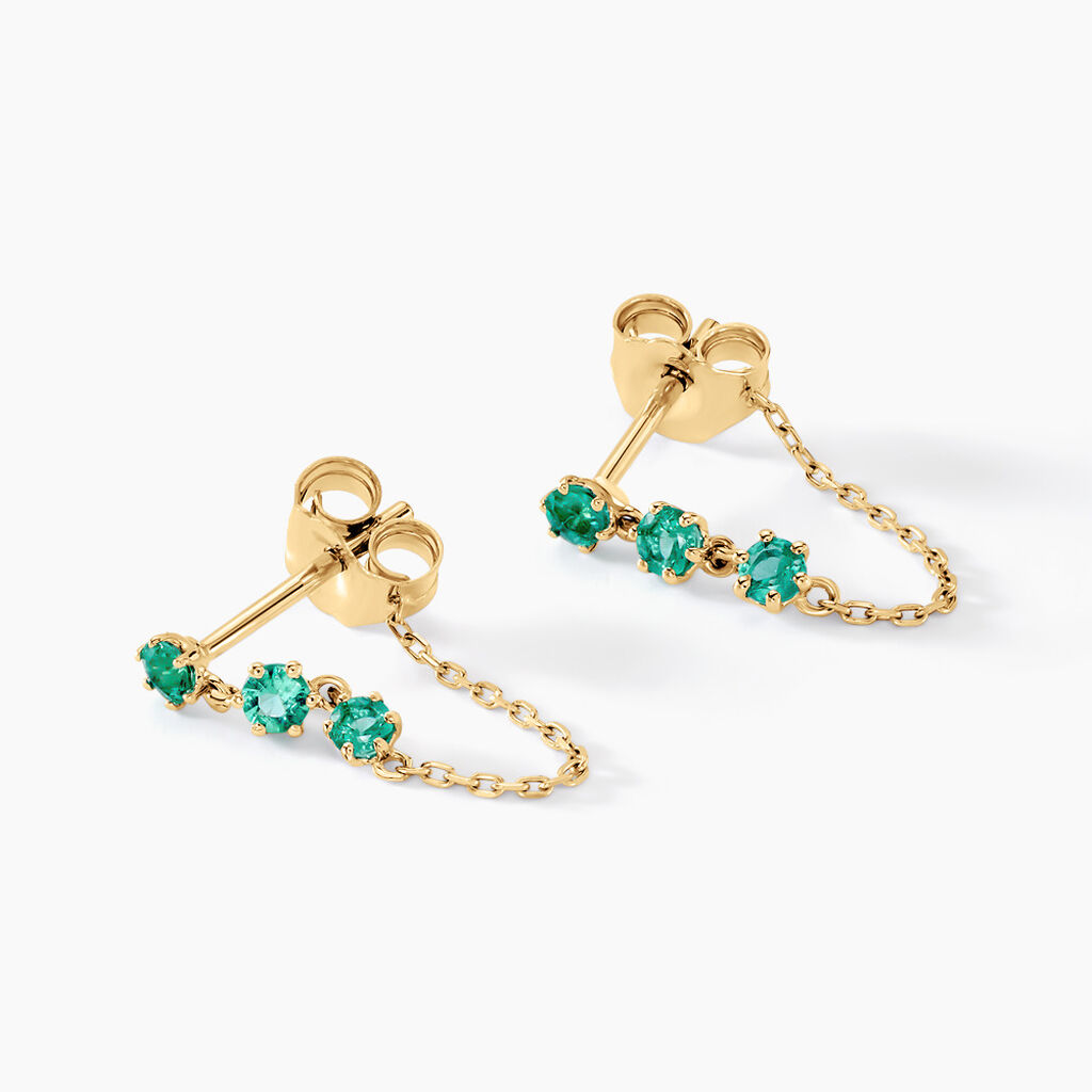 Boucles D’oreilles Pendantes Esmerald Rendez-vous Or Jaune Emeraude