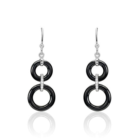Boucles D'oreilles Pendantes Narcissa Argent Blanc Céramique Et Oxyde - Boucles d'oreilles fantaisie Femme | Histoire d’Or