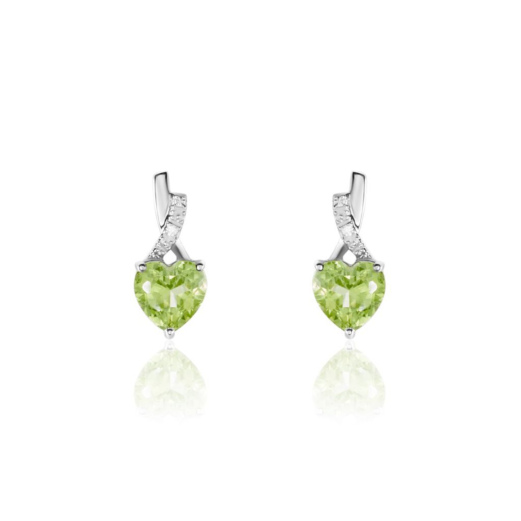 Boucles D'oreilles Puces Or Blanc Clothilde Péridot - Clous d'oreilles Femme | Histoire d’Or