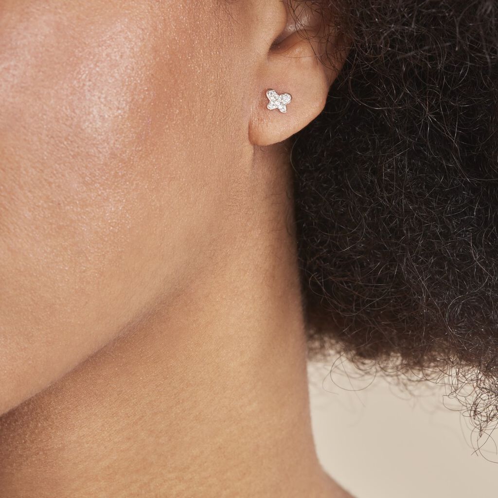 Boucles D'oreilles Puces Evaelle Papillon 0 Or Rose Strass - Clous d'oreilles Femme | Histoire d’Or