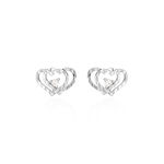 Boucles D'oreilles Puces Daria Double Coeurs Or Blanc Oxyde - Clous d'oreilles Femme | Histoire d&rsquo;Or