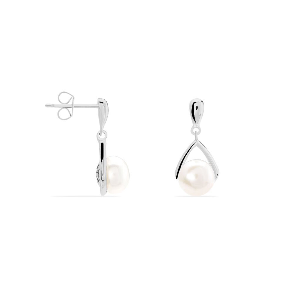 Boucles D'oreilles Pendantes Adelina Argent Blanc Perle De Culture - Boucles d'oreilles fantaisie Femme | Histoire d&rsquo;Or