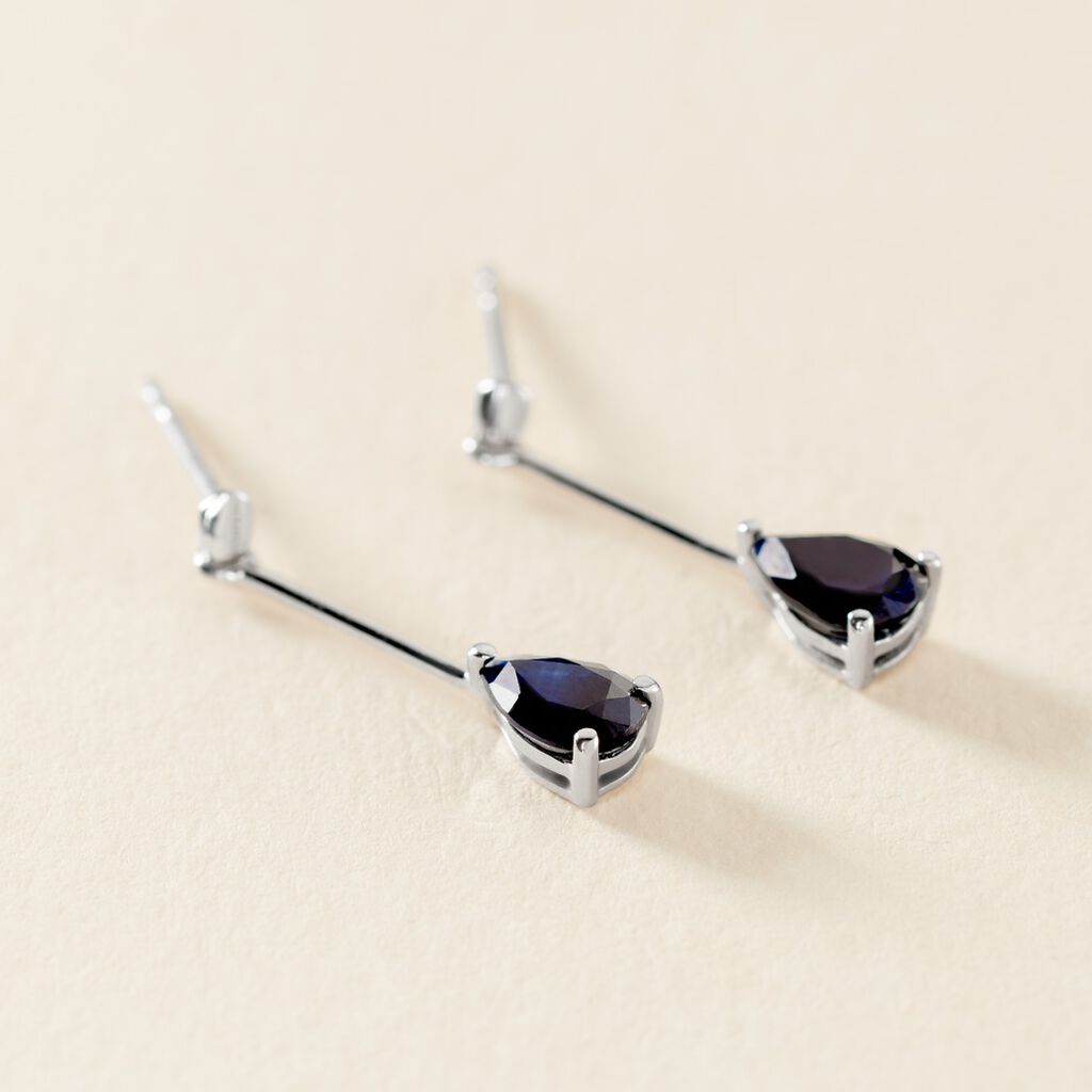 Boucles D'oreilles Pendantes Or Blanc Goutte Saphir - Boucles d'oreilles pendantes Femme | Histoire d’Or