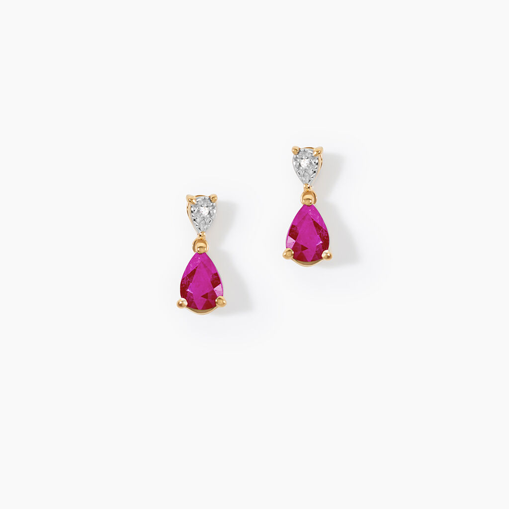 Boucles D'Oreilles Puces Porfirio Or Jaune Rubis Diamant - Clous d'oreilles Femme | Histoire d&rsquo;Or
