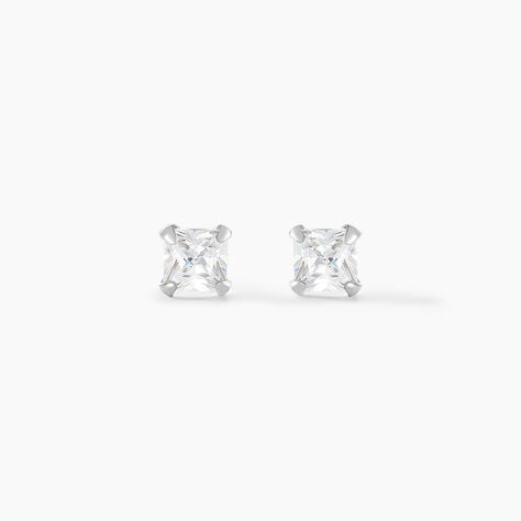 Boucles D'oreilles Puces Carre Argent Blanc Oxyde De Zirconium - Boucles d'oreilles fantaisie Femme | Histoire d&rsquo;Or