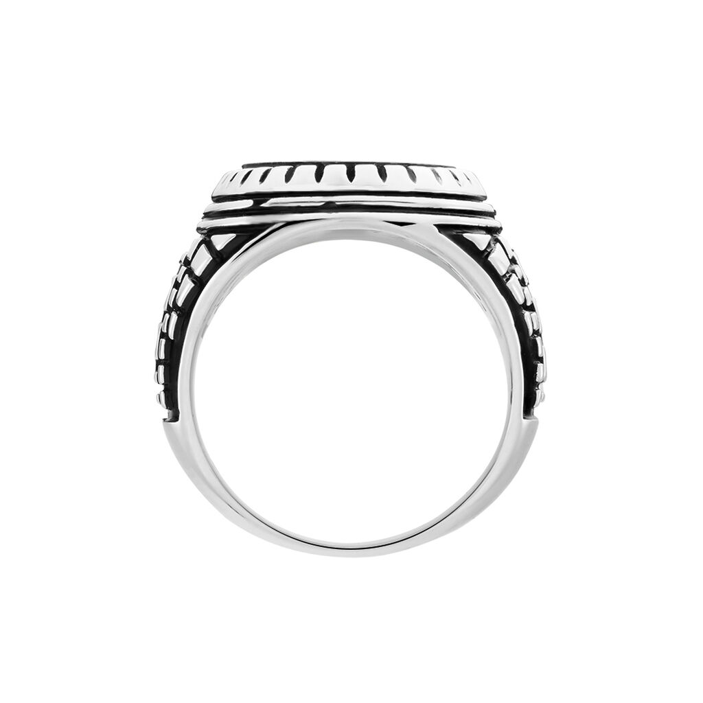 Bague Argent Blanc Thimeo Agathe Noire - Bagues solitaires Homme | Histoire d&rsquo;Or