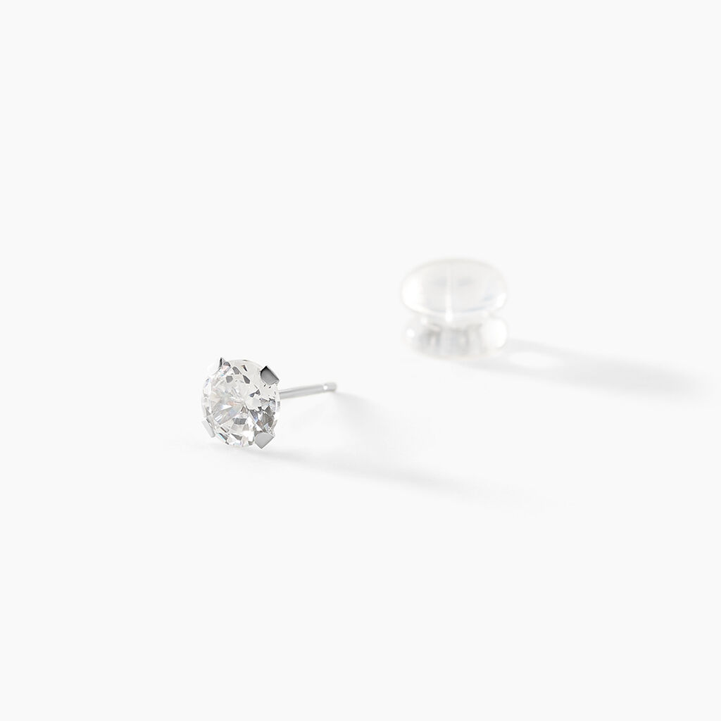 Boucles D'oreilles Puces Eddie Or Blanc Oxyde De Zirconium - Clous d'oreilles Femme | Histoire d&rsquo;Or