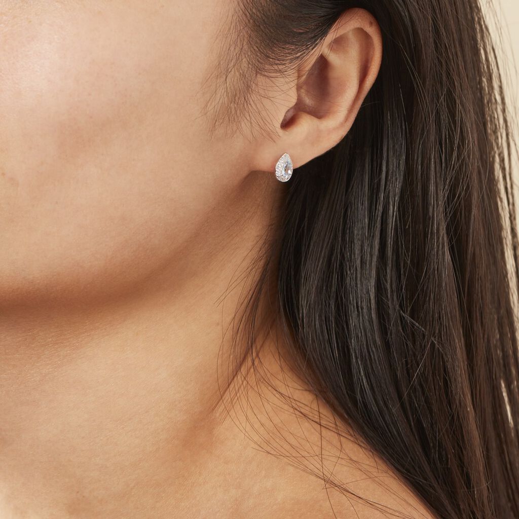 Boucles D'oreilles Puces Argent Blanc Tania Oxydes De Zirconium - Boucles d'oreilles fantaisie Femme | Histoire d’Or