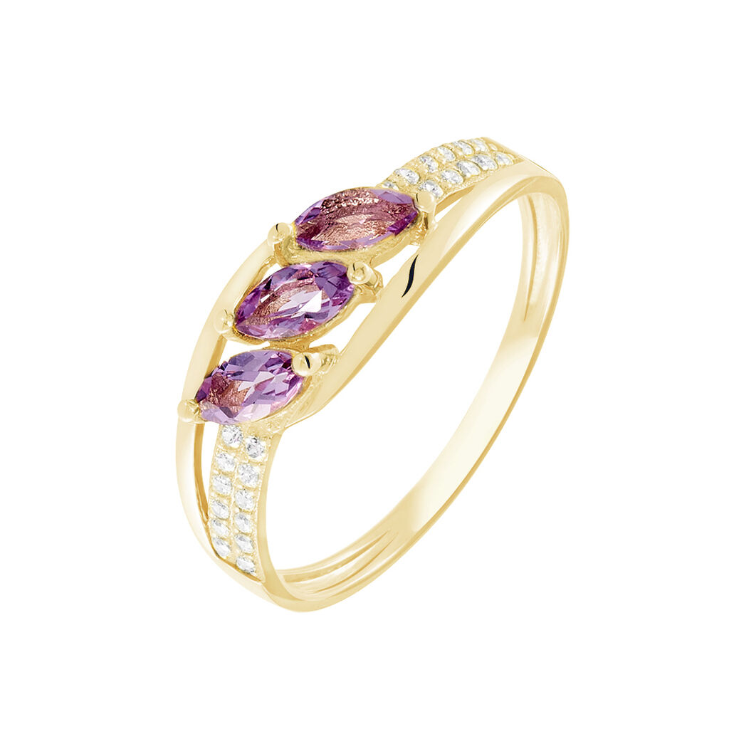 Bague Lukretia Or Jaune Amethyste Et Oxyde De Zirconium - Bagues avec pierre Femme | Histoire d’Or