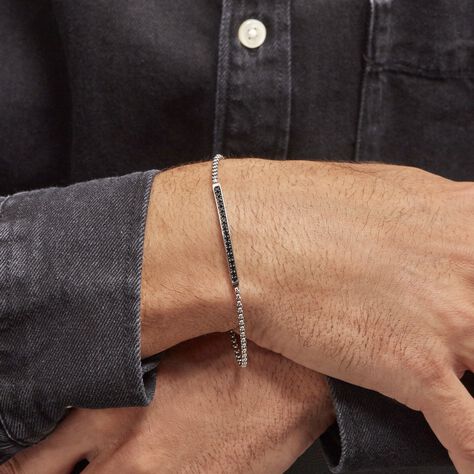 Bracelet Identité Acier Blanc Ghislain Cristaux - Bracelets fantaisie Homme | Histoire d’Or