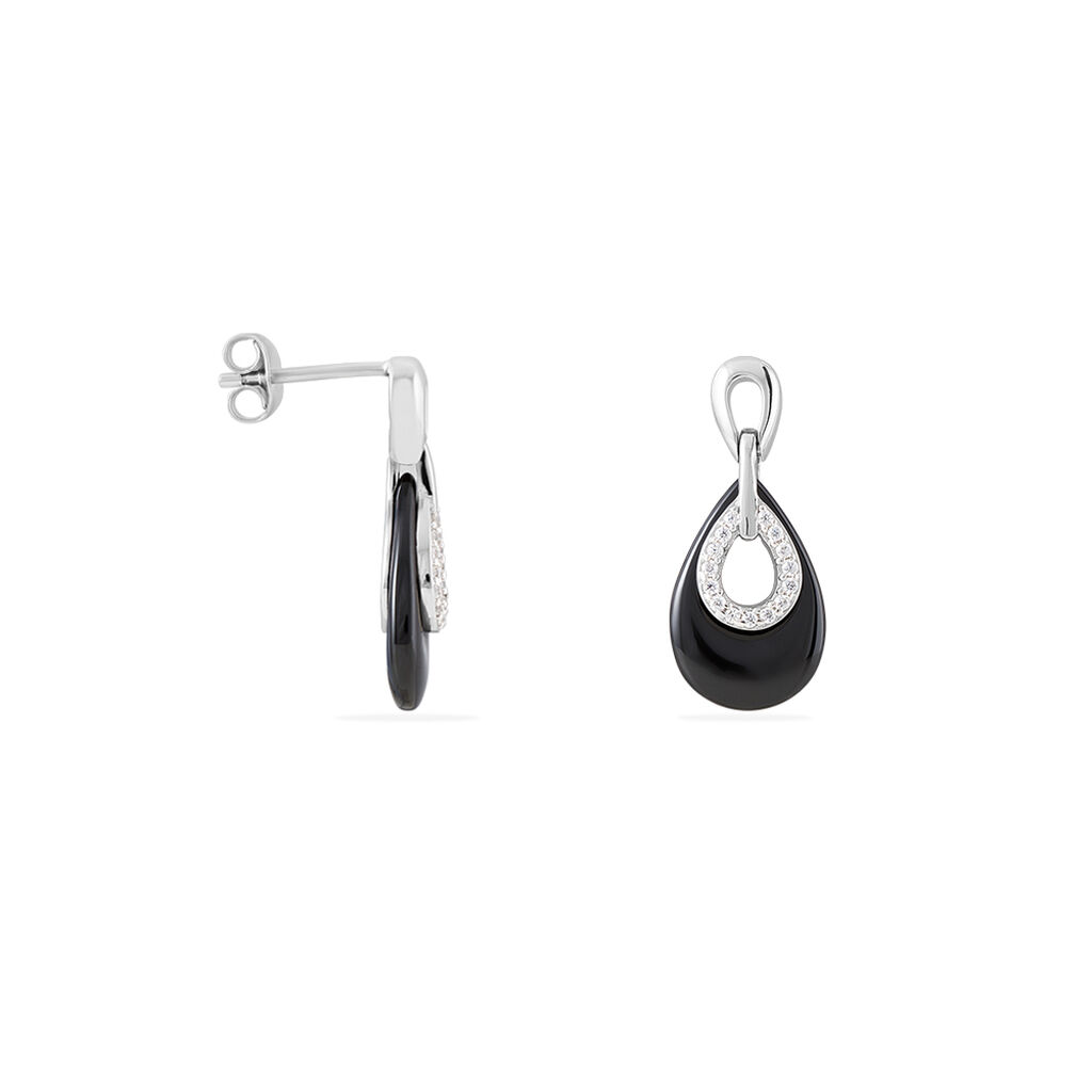 Boucles D'oreilles Pendantes H&eacute;l&eacute;ane Argent Blanc C&eacute;ramique Et Oxyde - Boucles d'oreilles fantaisie Femme | Histoire d&rsquo;Or