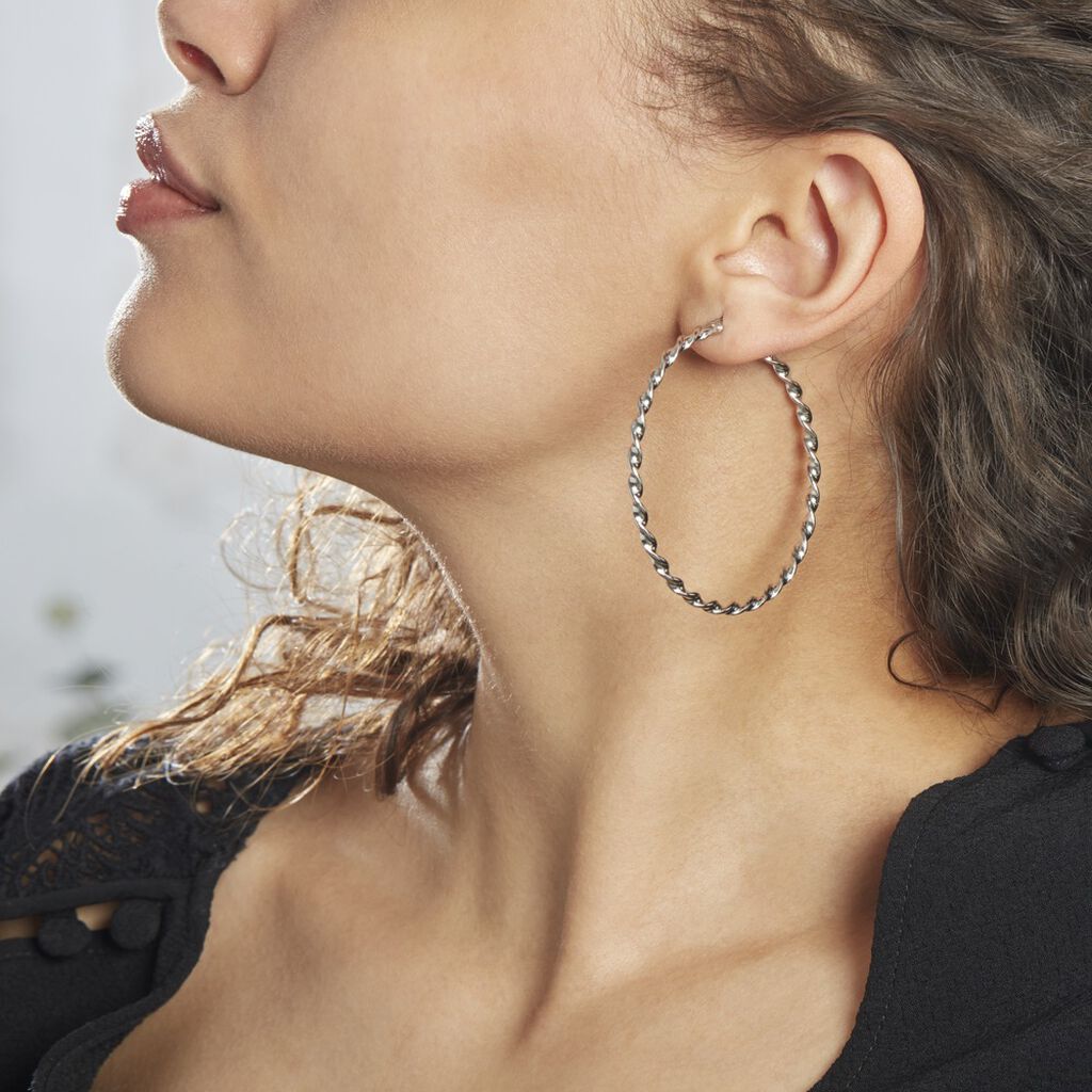Creoles Acier Blanc Antonello - Boucles d'oreilles créoles Femme | Histoire d’Or