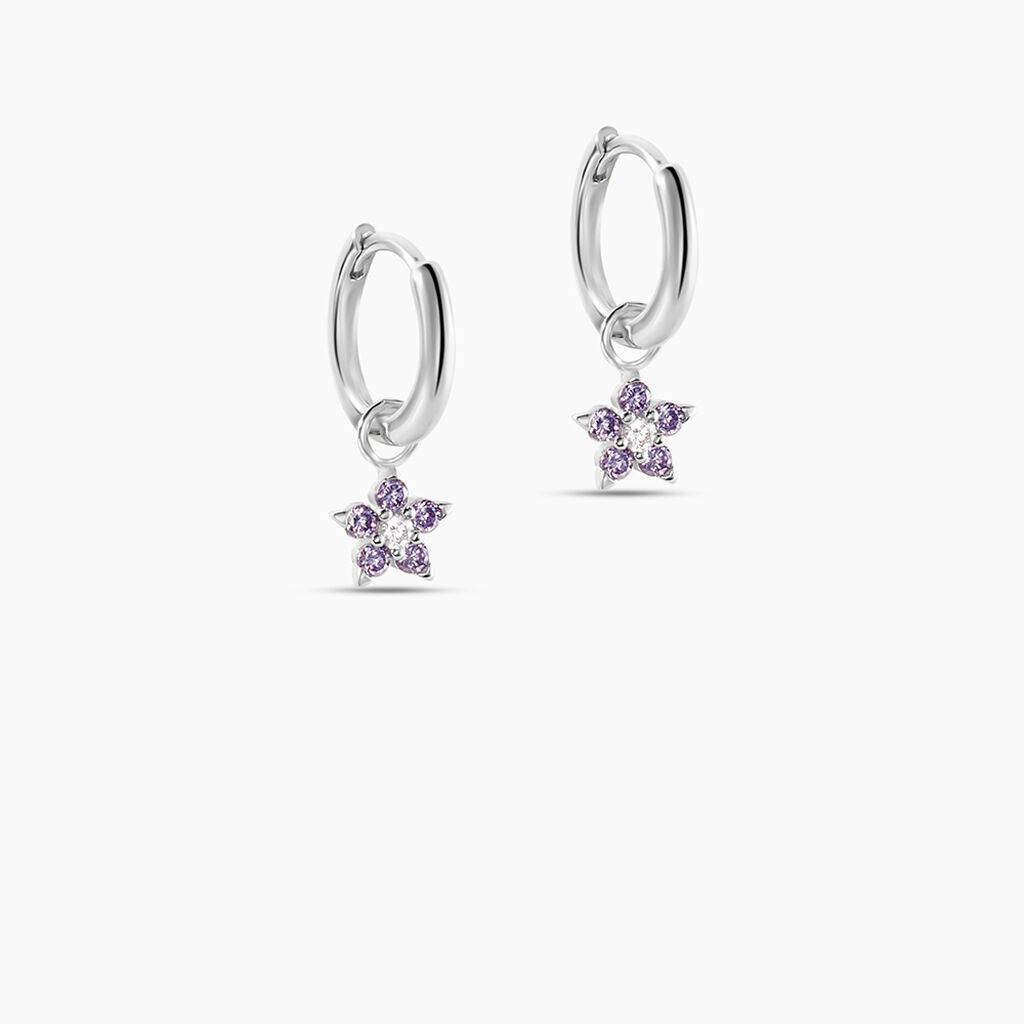 Créoles Purple Bloom Argent Blanc Oxyde De Zirconium - Boucles d'oreilles créoles Femme | Histoire d’Or