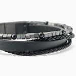 Bracelet Jourdan Cuir De Vache Noir H&eacute;matite Onyx - Bracelets Cuir Homme | Histoire d&rsquo;Or