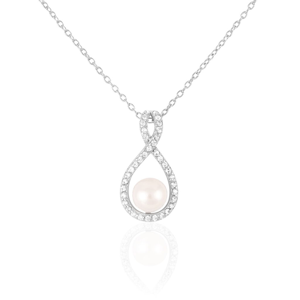 Collier Rozane Argent Blanc Perle De Culture Et Oxyde De Zirconium