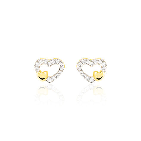 Boucles D'oreilles Puces Daria Double Coeurs Or Jaune Oxyde - Boucles d'Oreilles Coeur Femme | Histoire d’Or