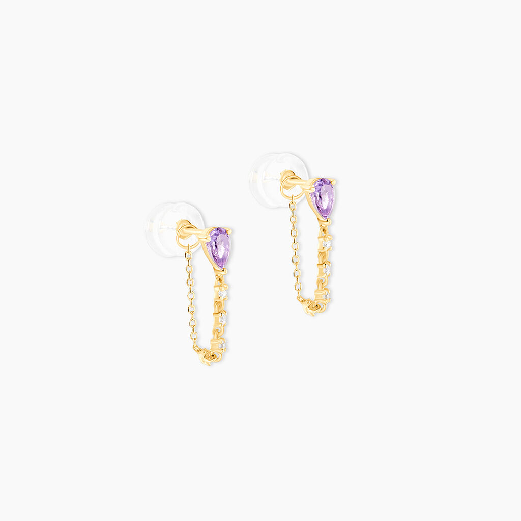 Boucles D'Oreilles Pendantes Jardin Secret Or Jaune Am&eacute;thyste Oxyde De Zirconium - Boucles d'oreilles pendantes Femme | Histoire d&rsquo;Or