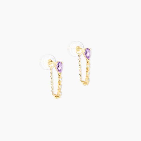 Boucles D'Oreilles Pendantes Jardin Secret Or Jaune Am&eacute;thyste Oxyde De Zirconium - Boucles d'oreilles pendantes Femme | Histoire d&rsquo;Or