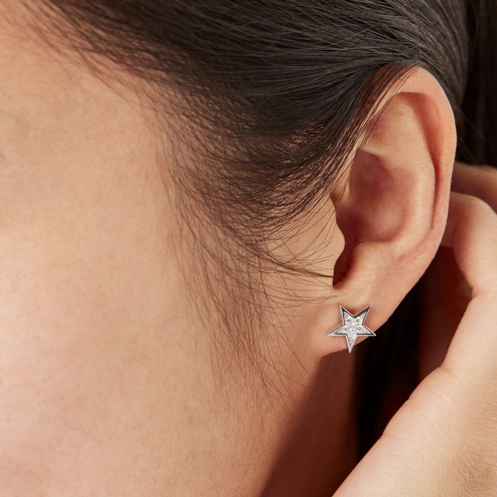 Boucles D'oreilles Puces Argent Blanc Katou Oxydes De Zirconium - Boucles d'oreilles fantaisie Femme | Histoire d’Or