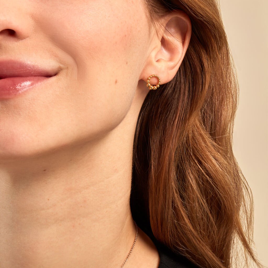 Boucles D'oreilles Puces Golden Beans Plaqué Or Jaune - Boucles d'oreilles fantaisie Femme | Histoire d’Or