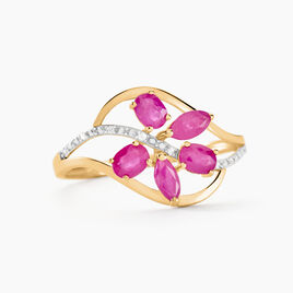 Bague Orchidee Or Bicolore Rubis Diamant - Bagues avec pierre Femme | Histoire d’Or