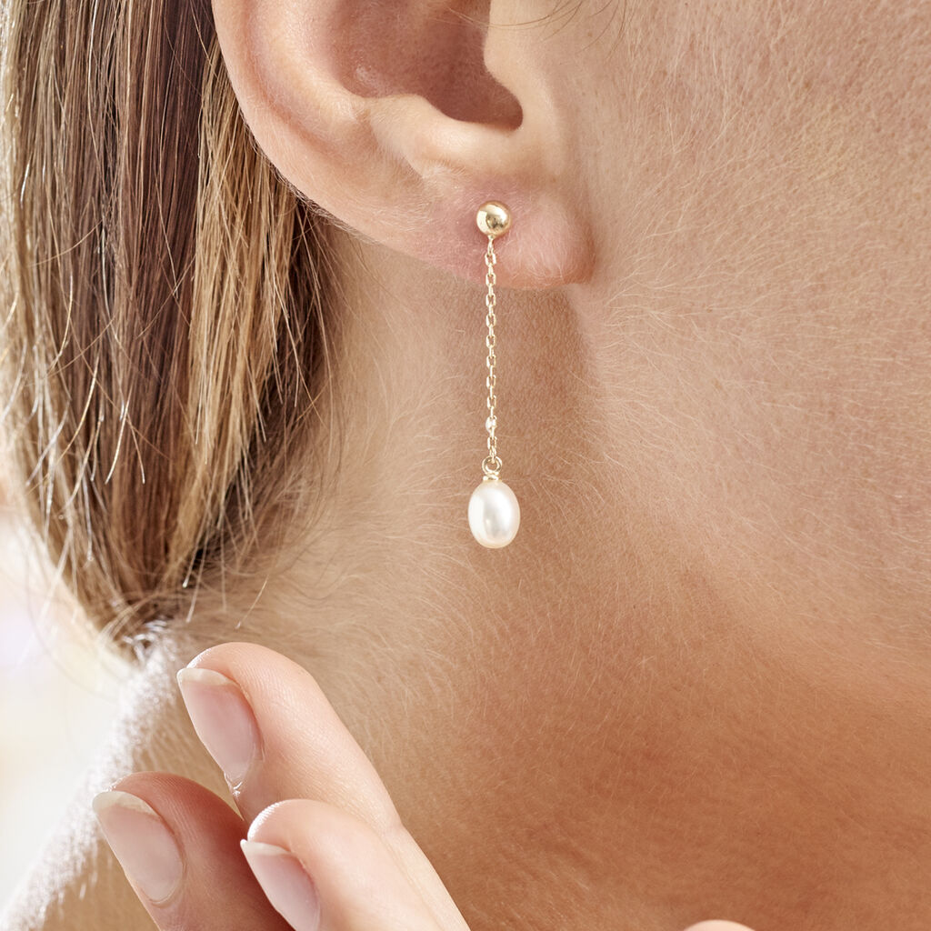 Tickling format girl Boucles d'oreilles pendantes Or Perle de culture Ovale Jaune 375/1000 -  B3OFJU23530 • Histoire d'Or