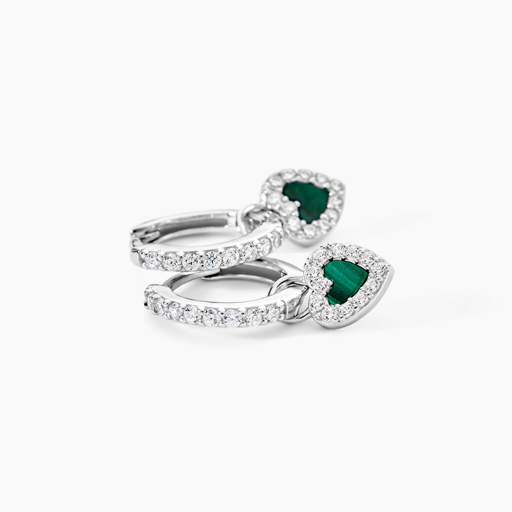 Creoles Serment D'Argent Argent Blanc Malachite Oxyde De Zirconium - Boucles d'oreilles cr&eacute;oles Femme | Histoire d&rsquo;Or