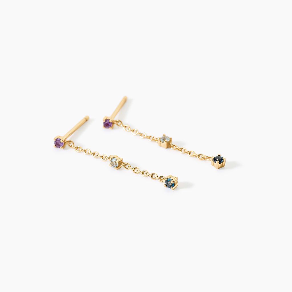 Boucles D'Oreilles Pendantes Tristana Argent Dor&eacute; A L'Or 750/1000 Topaze Am&eacute;thyste - Boucles d'oreilles pendantes Femme | Histoire d&rsquo;Or