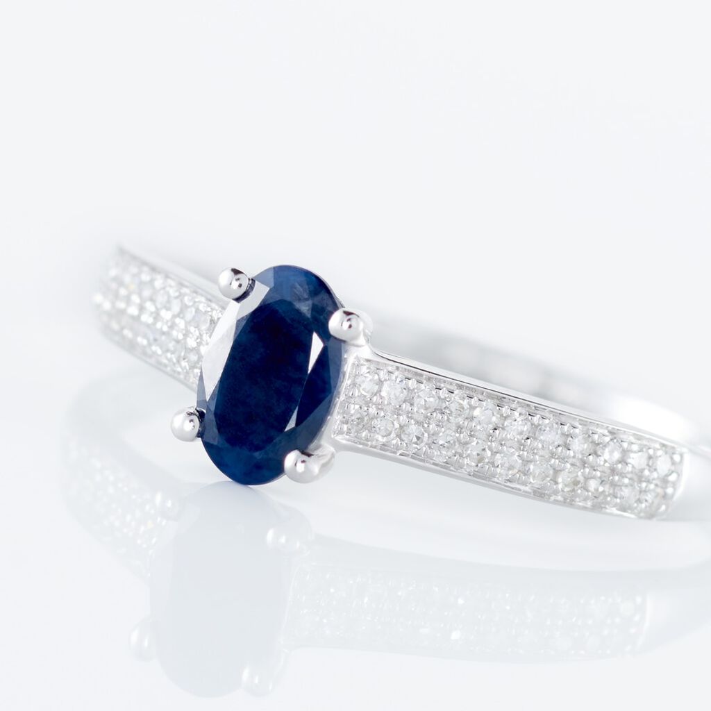 Bague Solitaire Or Blanc Crista Saphir Diamants - Bagues solitaires Femme | Histoire d’Or