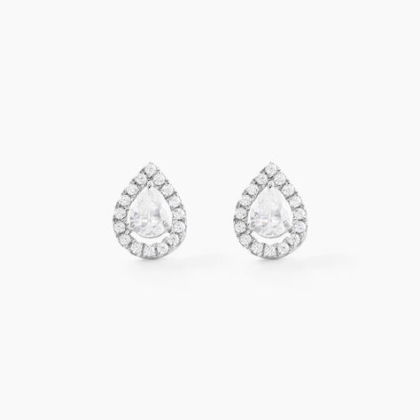 Boucles D'oreilles Puces Hildana Or Blanc Oxyde De Zirconium - Clous d'oreilles Femme | Histoire d&rsquo;Or