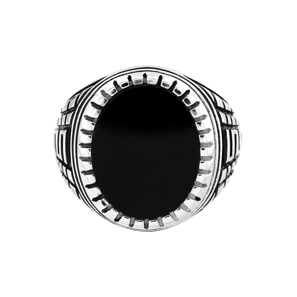 Bague Argent Blanc Thimeo Agathe Noire - Bagues solitaires Homme | Histoire d’Or