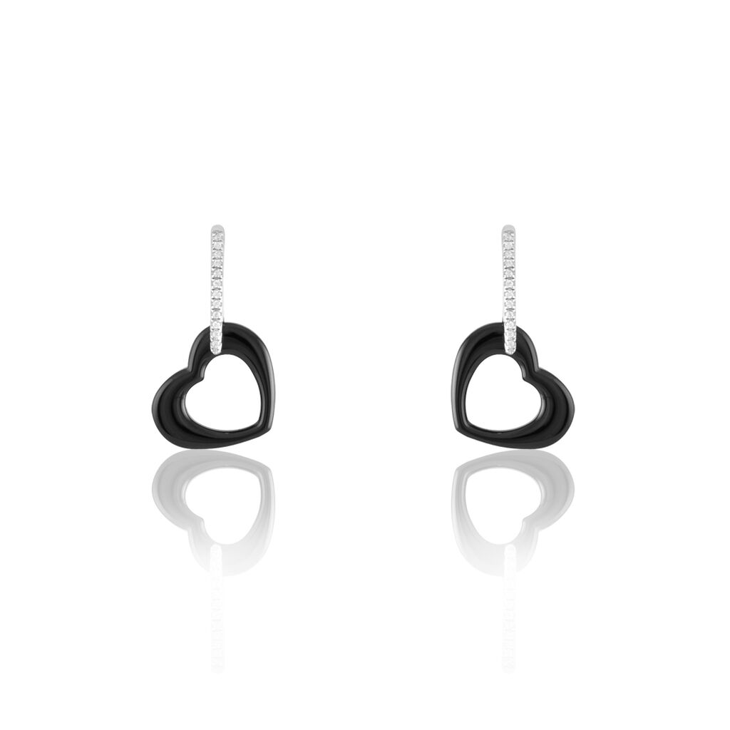 Boucles D'oreilles Pendantes Elodie Argent Blanc Oxyde Et Céramique - Boucles d'oreilles fantaisie Femme | Histoire d’Or