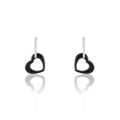Boucles D'oreilles Pendantes Elodie Argent Blanc Oxyde Et Céramique - Boucles d'oreilles fantaisie Femme | Histoire d’Or