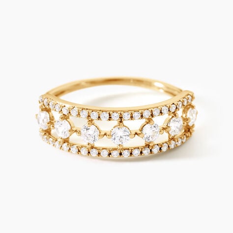 Bague Graphic Lines Argent Dor&eacute; A L'Or 750/1000 Oxyde De Zirconium - Bagues avec pierre Femme | Histoire d&rsquo;Or