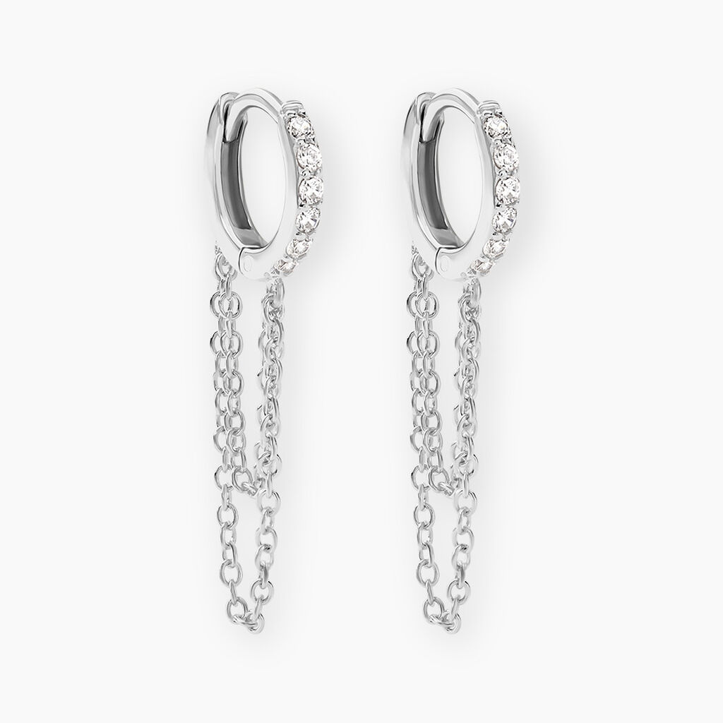 Créoles Argent Blanc Ibai Oxydes De Zirconium - Boucles d'oreilles créoles Femme | Histoire d’Or