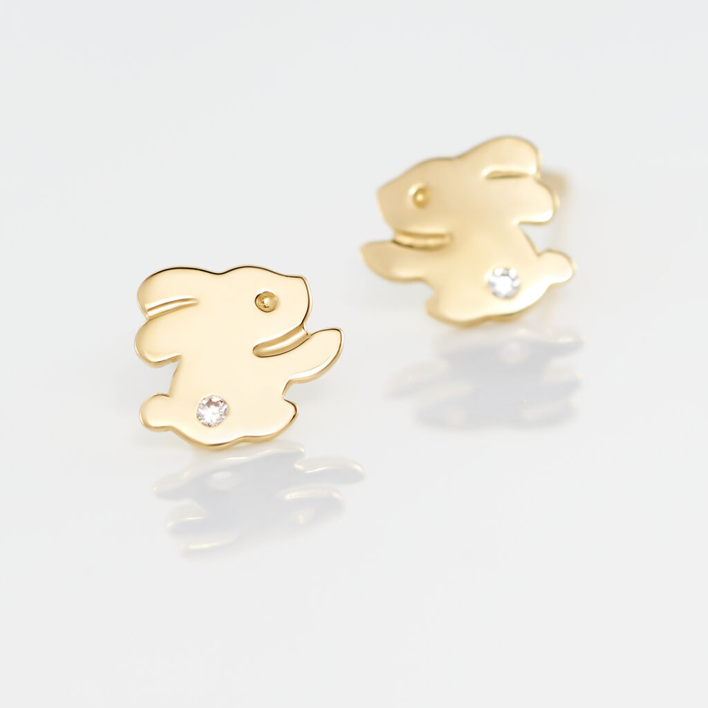 Boucles D'oreilles Puces Elioussa Lapin Or Jaune Oxyde De Zirconium - Clous d'oreilles Femme | Histoire d’Or