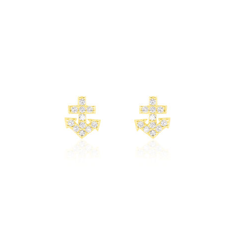 Boucles D'oreilles Puces Marisa Ancres Or Jaune Oxyde De Zirconium - Clous d'oreilles Femme | Histoire d’Or