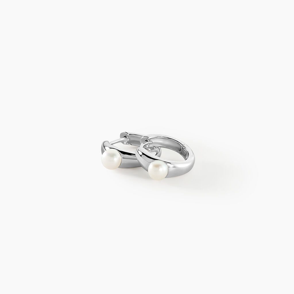 Cr&eacute;oles Aurela Argent Blanc Perle De Culture - Boucles d'oreilles cr&eacute;oles Femme | Histoire d&rsquo;Or