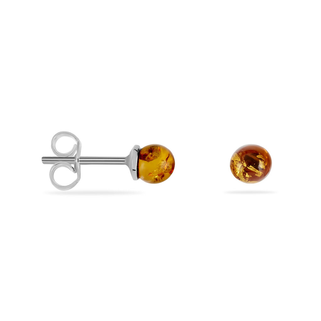 Boucles D'oreilles Puces Brunhild Argent Blanc Ambre - Boucles d'oreilles fantaisie Femme | Histoire d’Or