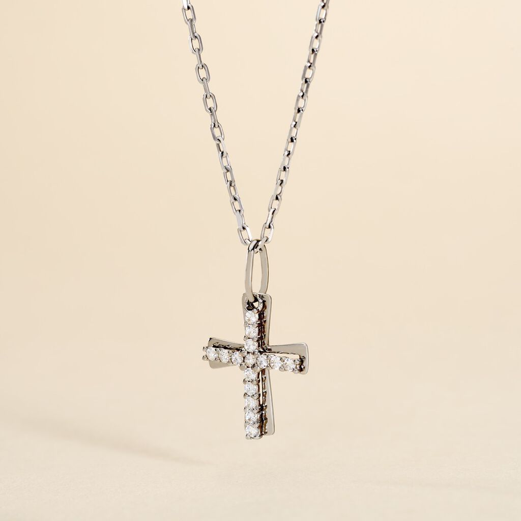 Pendentif Canice Croix Or Blanc Oxyde De Zirconium - Pendentifs Communion Famille | Histoire d’Or